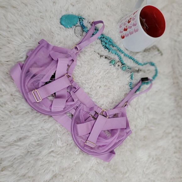 Victoria's Secret 38DD Lavender Cage harness unlined Balconet Very Sexy Bra - Picture 1 of 6